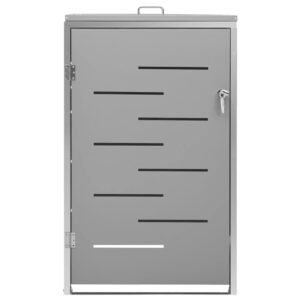 vidaXL Stainless Steel Frame Single Wheelie Bin Shed with Galvanized Steel Panels - Rust-Resistant, Lockable and Air-Circulating Design, Convenient Lid & Springs, Gray