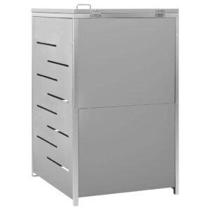 vidaXL Stainless Steel Frame Single Wheelie Bin Shed with Galvanized Steel Panels - Rust-Resistant, Lockable and Air-Circulating Design, Convenient Lid & Springs, Gray