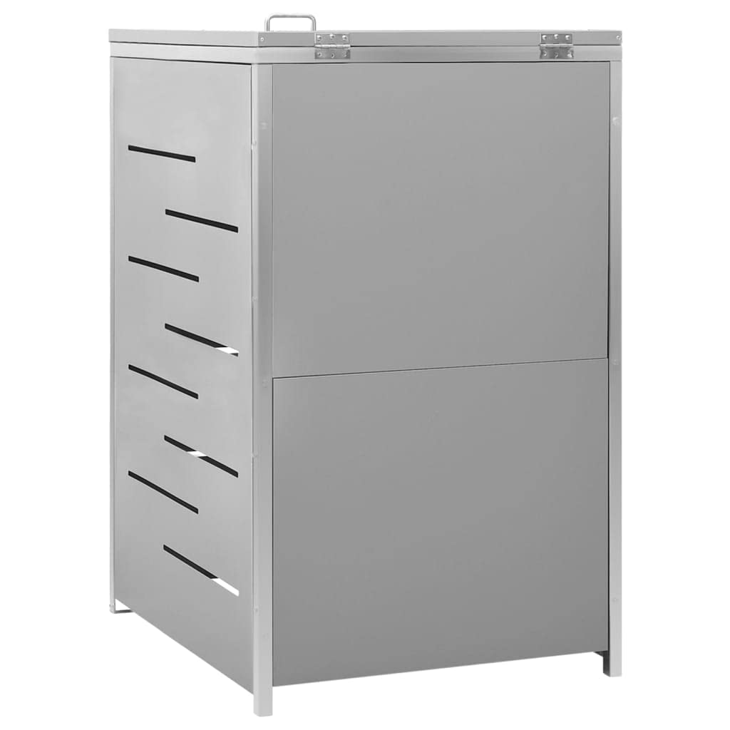 vidaXL Stainless Steel Frame Single Wheelie Bin Shed with Galvanized Steel Panels - Rust-Resistant, Lockable and Air-Circulating Design, Convenient Lid & Springs, Gray