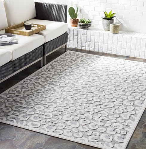 Mark&Day Animal Print Rugs, 5x7 Vossen Modern Indoor Outdoor Cheetah Leopard Cream Area Rug, Non Shedding White Blue Black Carpet for Patio, Porch, Deck, Living Room, Bedroom or Kitchen (5'3" x 7'3")