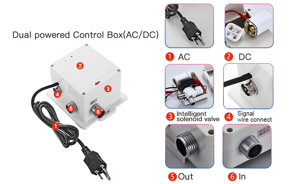 Two Automatic Sensor Control Box AC/DC Power Supply for Touchless Bathroom Sink Faucet Kitchen Eletronic Commercial Motion Activated Bath Tub Lavatory Basin Vanity Faucet Touch-Free Dual Powered