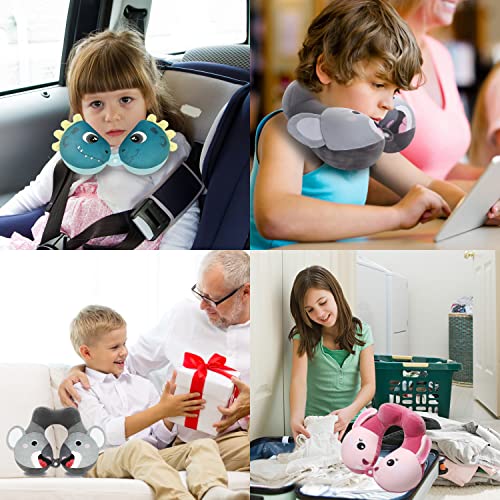 PEKAD Kids Travel Neck Pillow, Chin Supporting Travel Pillow, Animal Pillow with Micro Beads Filling for Children Toddlers 2-16 Years Old, Head Neck Chin Support Pillow