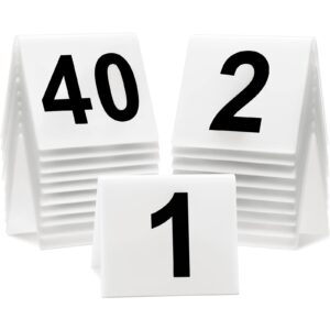 40 pieces acrylic tent table numbers 1-40 double side numbered table tents restaurant wedding table number white table tent numbers cards signs for party banquets service evidence markers supplies