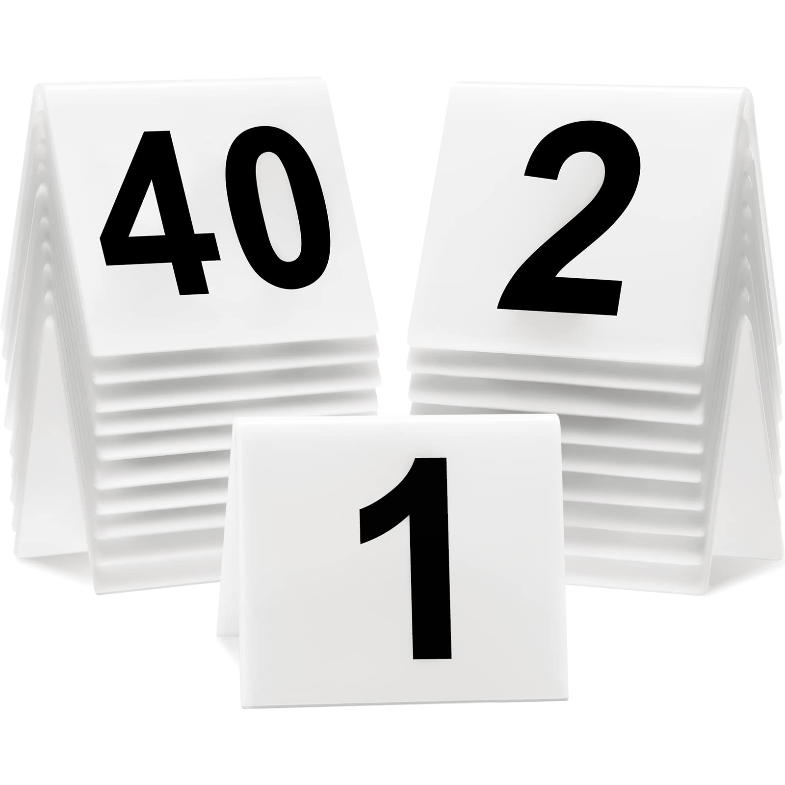 40 Pieces Acrylic Tent Table Numbers 1-40 Double Side Numbered Table Tents Restaurant Wedding Table Number White Table Tent Numbers Cards Signs for Party Banquets Service Evidence Markers Supplies