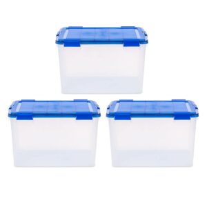 iris usa 3pack 74qt weatherpro airtight plastic storage bin with lid and seal and secure latching buckles