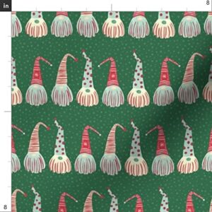 Spoonflower Fabric - Scandinavian Christmas Gnomes Green Stripes Holiday Santa Printed on Petal Signature Cotton Fabric by The Yard - Sewing Quilting Apparel Crafts Decor