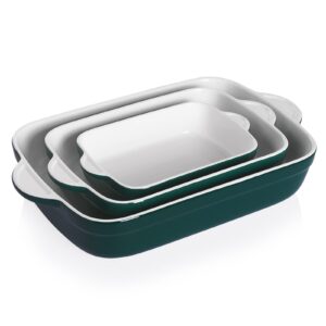 sweejar casserole dishes for oven, ceramic bakeware set of 3, lasagna pan deep with handle, rectangular baking pan set, 9x13 baking dish for cooking, banquet and daily use (jade)