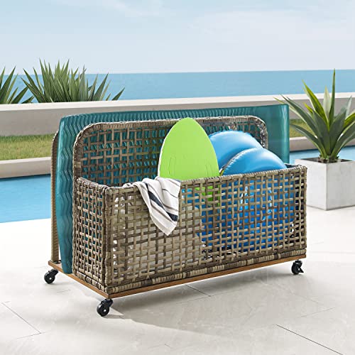 Crosley Furniture Ridley Wicker Outdoor Storage Pool Caddy for Floats, Patio Furniture Cushions, Distressed Gray/Brown