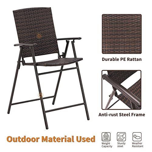 MCombo Patio Dining Set 5 Pieces, Black Outdoor Dining Table and Folding Chairs, Metal Frame Patio Wicker Furniture Set with Square Glass Table Top, for Lawn, Deck, Garden