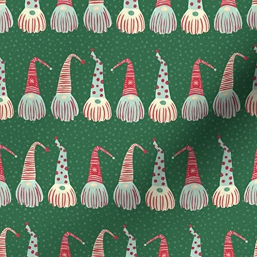 Spoonflower Fabric - Scandinavian Christmas Gnomes Green Stripes Holiday Santa Printed on Petal Signature Cotton Fabric by The Yard - Sewing Quilting Apparel Crafts Decor