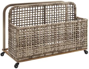 crosley furniture ridley wicker outdoor storage pool caddy for floats, patio furniture cushions, distressed gray/brown