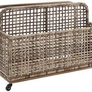 Crosley Furniture Ridley Wicker Outdoor Storage Pool Caddy for Floats, Patio Furniture Cushions, Distressed Gray/Brown