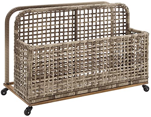 Crosley Furniture Ridley Wicker Outdoor Storage Pool Caddy for Floats, Patio Furniture Cushions, Distressed Gray/Brown