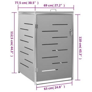 vidaXL Stainless Steel Frame Single Wheelie Bin Shed with Galvanized Steel Panels - Rust-Resistant, Lockable and Air-Circulating Design, Convenient Lid & Springs, Gray