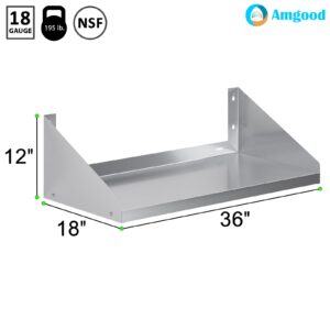 AmGood Stainless Steel Microwave Shelf | NSF Certified | Appliance Shelf | Heavy Duty | Commercial Grade | Wall Mount | Silver (36" Length x 18" Width)