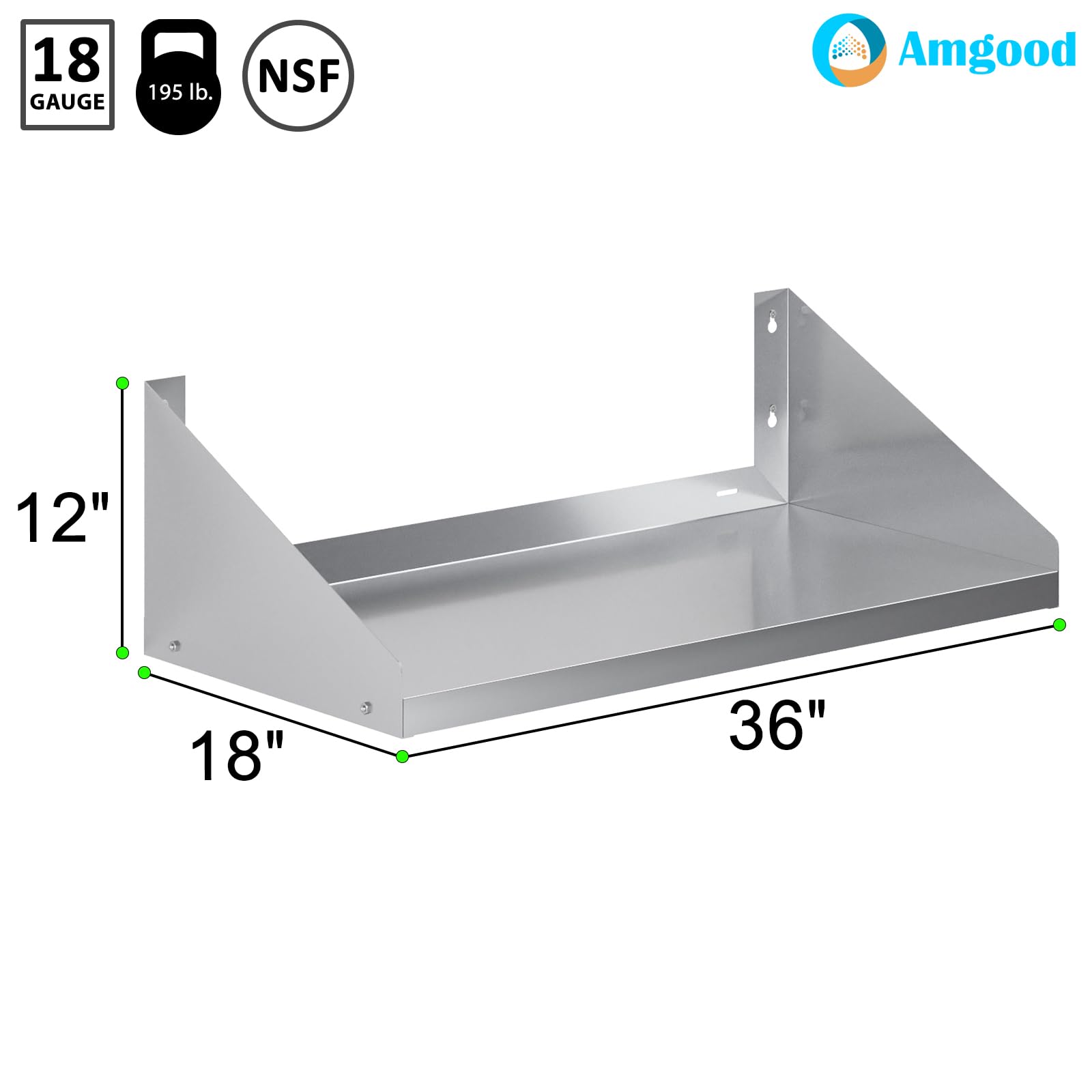 AmGood Stainless Steel Microwave Shelf | NSF Certified | Appliance Shelf | Heavy Duty | Commercial Grade | Wall Mount | Silver (36" Length x 18" Width)