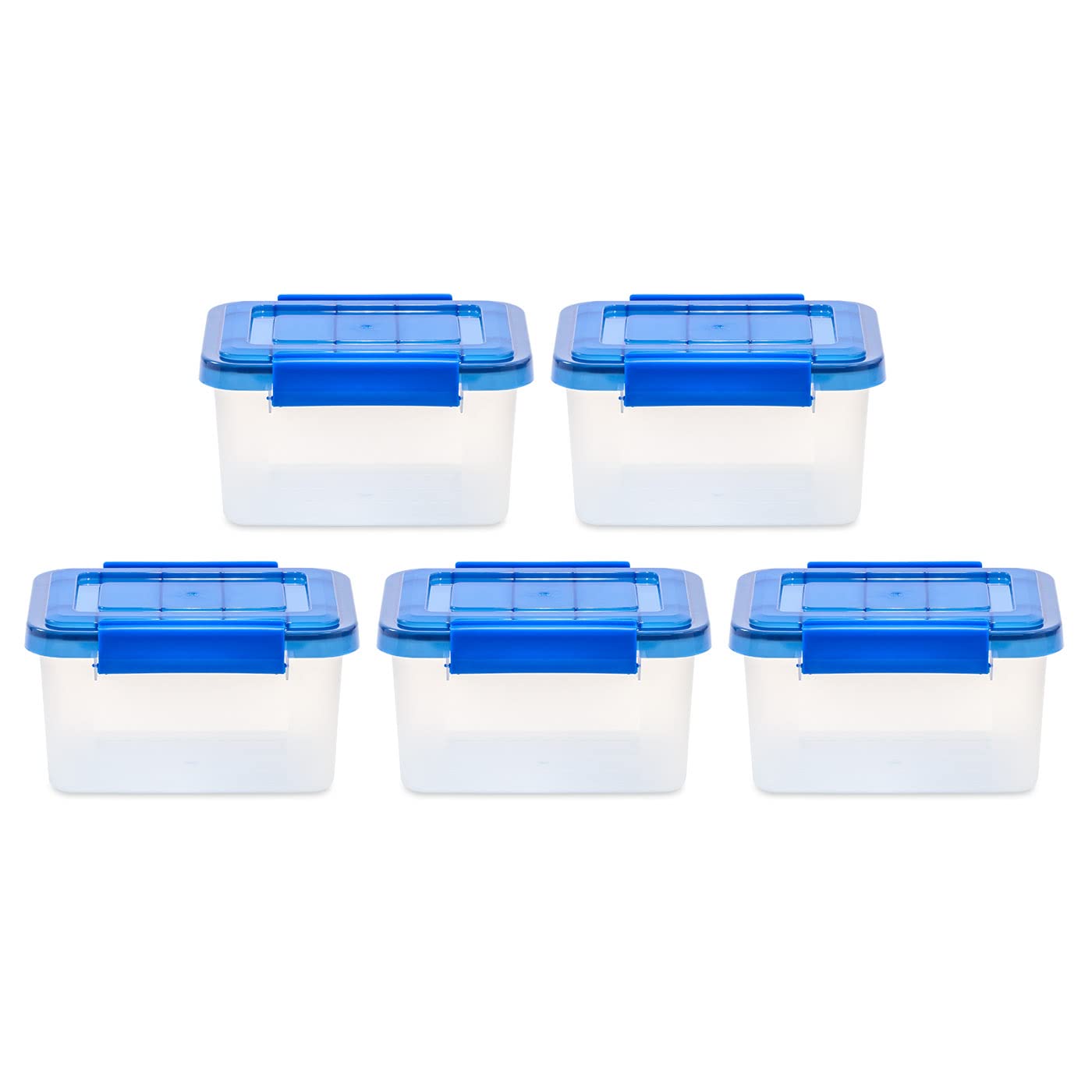 IRIS USA 5Pack 6.5qt WEATHERPRO Airtight Plastic Storage Bin with Lid and Seal and Secure Latching Buckles