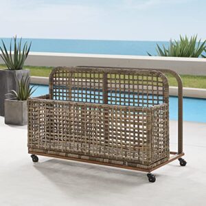 Crosley Furniture Ridley Wicker Outdoor Storage Pool Caddy for Floats, Patio Furniture Cushions, Distressed Gray/Brown