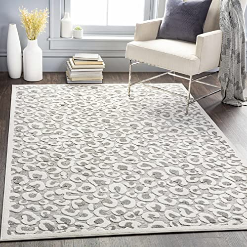 Mark&Day Animal Print Rugs, 5x7 Vossen Modern Indoor Outdoor Cheetah Leopard Cream Area Rug, Non Shedding White Blue Black Carpet for Patio, Porch, Deck, Living Room, Bedroom or Kitchen (5'3" x 7'3")