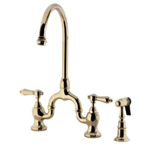 kingston brass ks7792balbs heirloom bridge kitchen faucet, polished brass