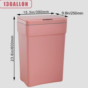 Kitchen Trash Can, 13 Gallon Plastic Kitchen Trash, Can 50 Liter Automatic Touch Free High-Capacity Garbage Can with Lid for Bedroom Bathroom Home Office, Pink