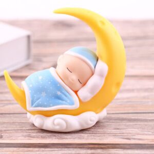 Sleeping Baby Cake Topper Moon Baby Figurine Cake Topper Car Dashboard Ornaments DIY Crafts Mini Baby Figurine Baby Shower Birthday Party Decoration for Nursery Room Ca, Blue