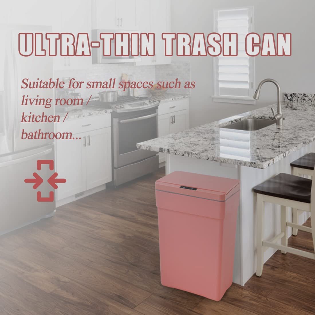 Kitchen Trash Can, 13 Gallon Plastic Kitchen Trash, Can 50 Liter Automatic Touch Free High-Capacity Garbage Can with Lid for Bedroom Bathroom Home Office, Pink