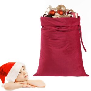 EMBRUNIOICE Christmas Velvet Santa Sack, Reusable Drawstring Plush Large Christmas Gift Bag for New Year Christmas Party Supplies Favors(Wine Red)