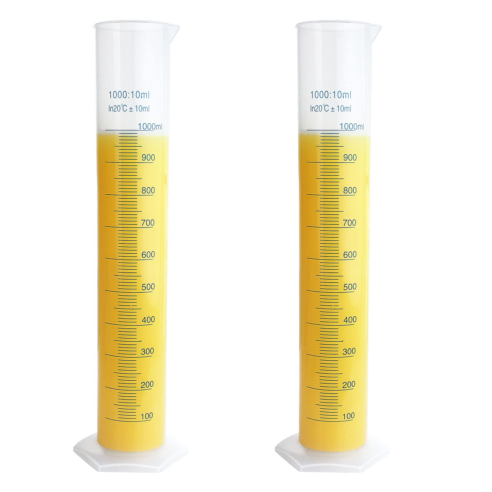 AKOLAFE 2 Pack 1000ml Plastic Graduated Cylinder, Transparent Measuring Cylinder Set, Science Measuring Test Tube Flask with 2-Sided Marking & Pour Spout, for Science Projects, Laboratory Supplies