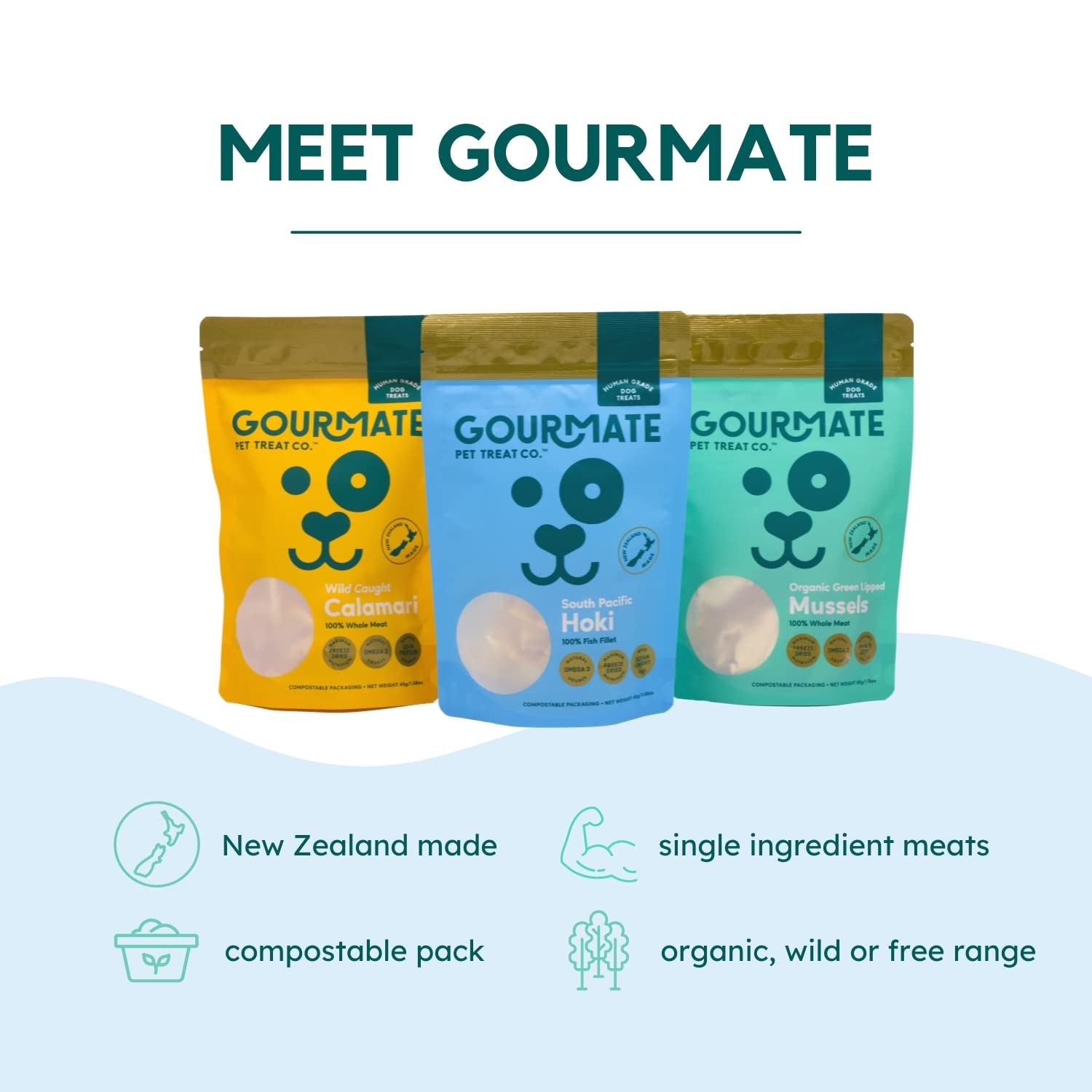 Gourmate Pet Treat Co. South Pacific Hoki - Human Grade Dog Treats - 100% Natural, Freeze Dried Whitefish Snack with Omega-3 and Marine Collagen - 45g/1.58oz