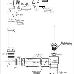 Westbrass 7931817-DC-62 18" Tip-Toe Drain Trim with 2-Hole Overflow Faceplate & Direct Connect Shoe Outlet, Matte Black