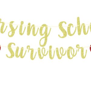 Gold Glitter Nursing School Survivor Banner, Class of 2025 RN/Earned It/Nurse Call The Shots, 2025 Nursing School Graduation Party Decorations Supplies