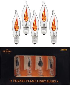 the dreidel company flicker flame shaped light bulbs, e12 replacement bulbs, dances with a flickering orange glow, 1 watt, 120 volt (5-pack)