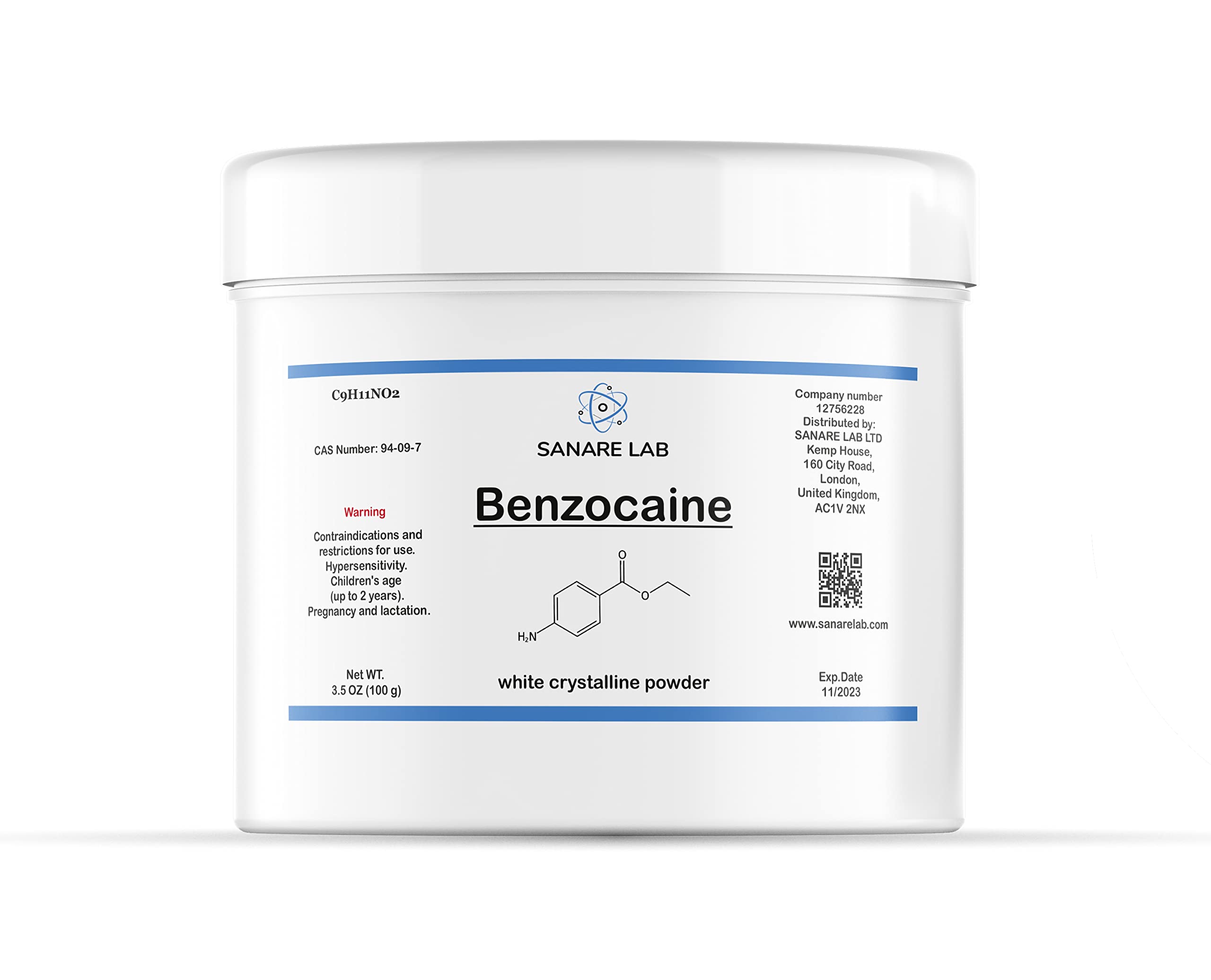 Benzocain Powder 100 g (3.5 oz), 99% Purity