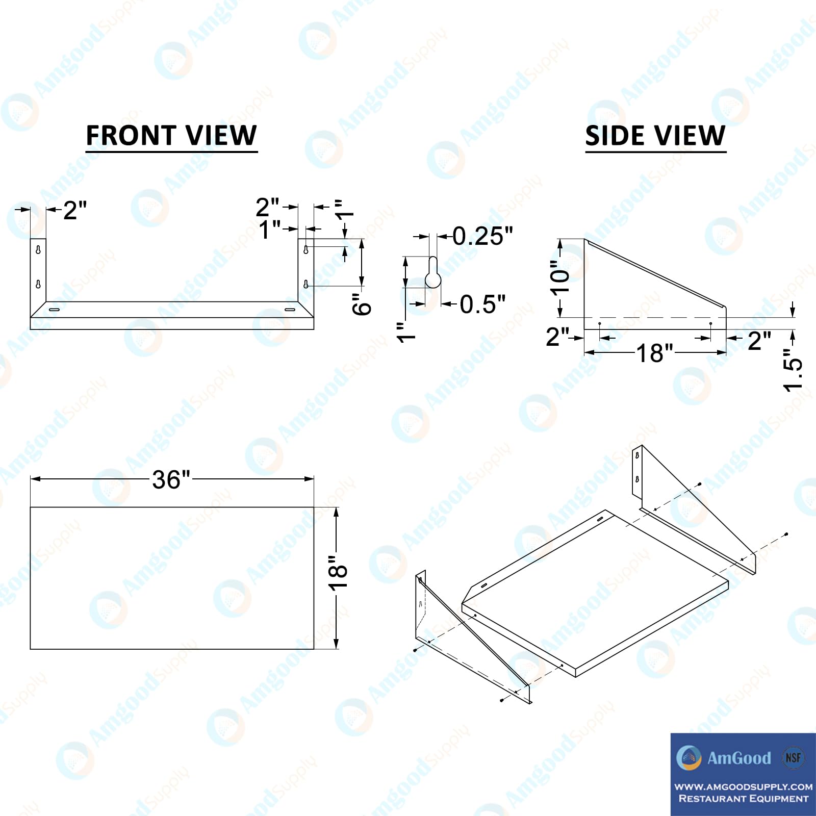 AmGood Stainless Steel Microwave Shelf | NSF Certified | Appliance Shelf | Heavy Duty | Commercial Grade | Wall Mount | Silver (36" Length x 18" Width)