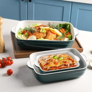 Sweejar Casserole Dishes for Oven, Ceramic Bakeware Set of 3, Lasagna Pan Deep with Handle, Rectangular Baking Pan Set, 9x13 Baking Dish for Cooking, Banquet and Daily Use (Jade)