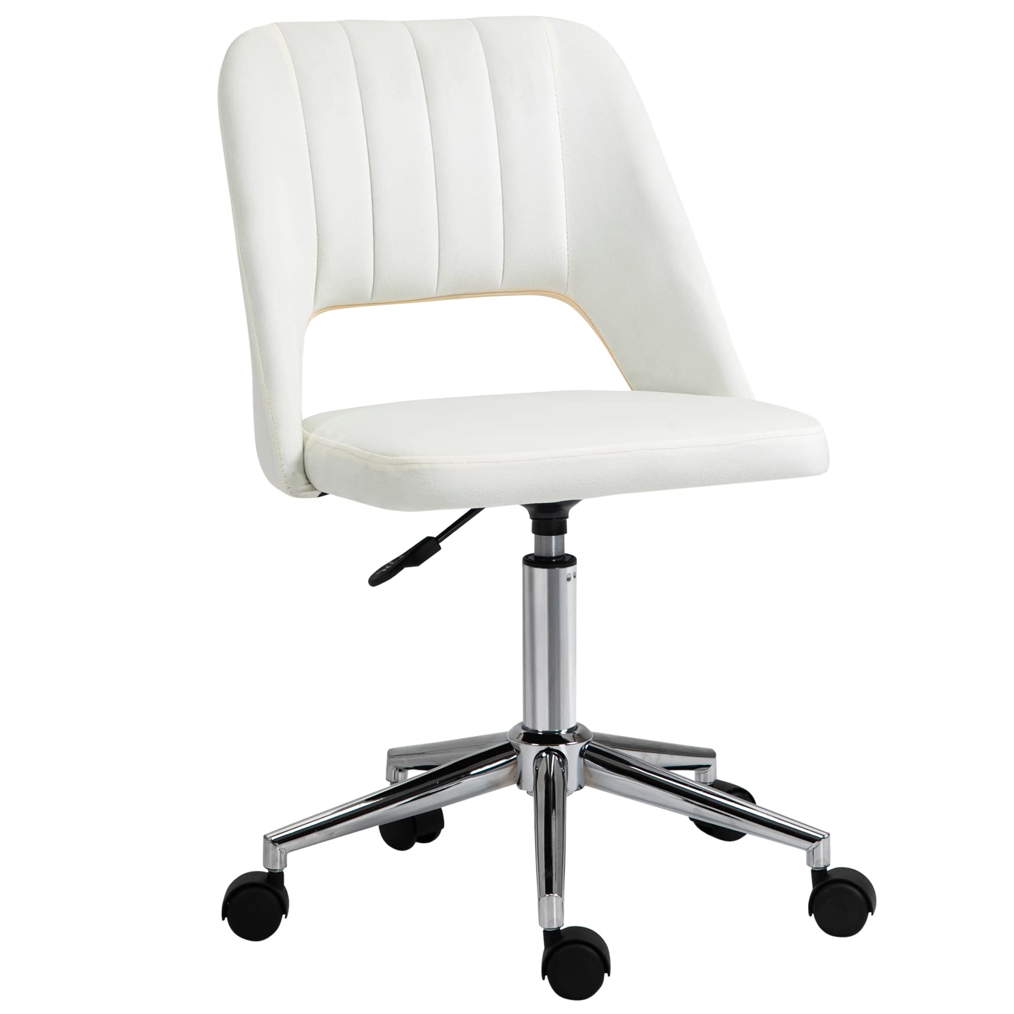 Vinsetto Modern Mid Back Office Chair with Velvet Fabric, Swivel Computer Armless Desk Chair with Hollow Back Design for Home Office, Cream White