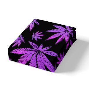 Feelyou Marijuana Leaf Bed Sheets Weed Leaf Botanical Sheet Set for Kids Men Women Adults Cannabis Leaves Bed Set Luxury Puple Hemp Sheets Room Decor 4Pcs Queen Size