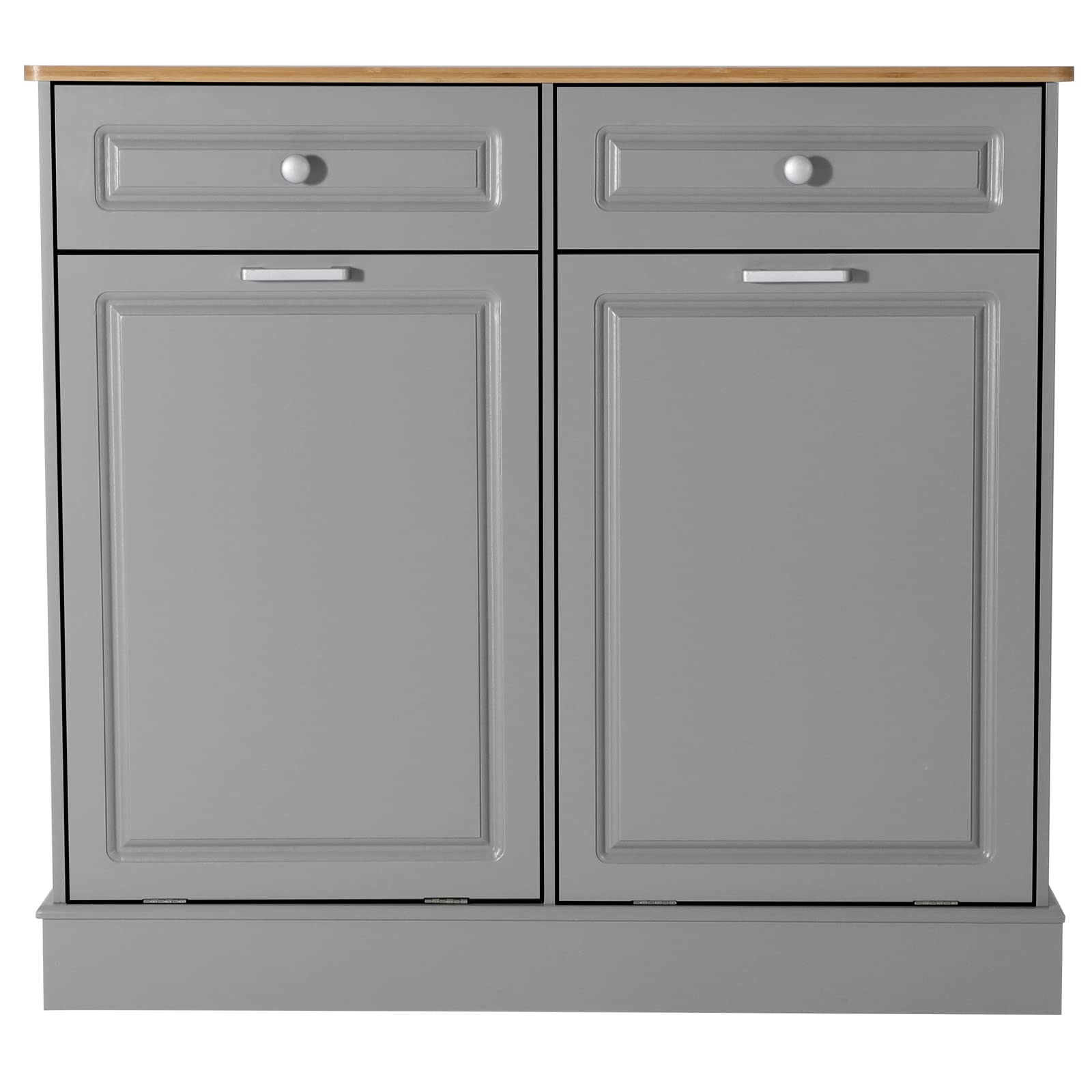 UEV Double Kitchen Trash Cabinets,Two Tilt Out Trash Cabinets with Solid Hideaway Drawers,Free Standing Wooden Kitchen Trash Can Recycling Cabinet Trash Can Holder (Grey)