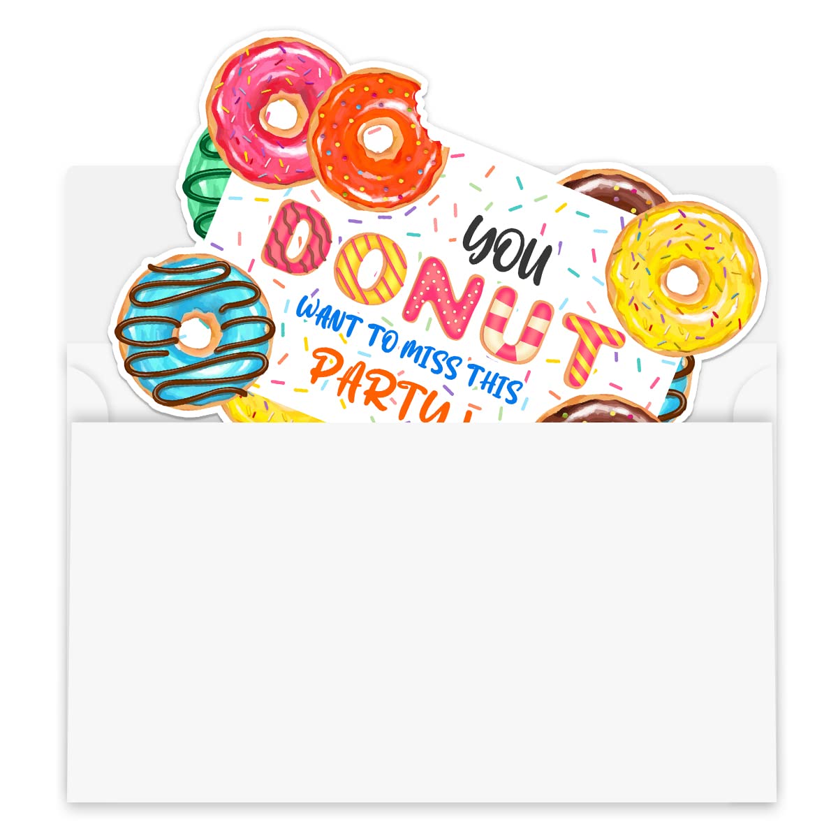 30 Donut Party Invitations with Envelopes - Donut Birthday Party Decorations Supplies