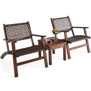 3pcs outdoor furniture set patio conversations set 2 armchairs with coffee table wide armrest tight hand woven rattan sloping backrest curved chair seat perfect for garden balcony poolside use