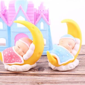 Sleeping Baby Cake Topper Moon Baby Figurine Cake Topper Car Dashboard Ornaments DIY Crafts Mini Baby Figurine Baby Shower Birthday Party Decoration for Nursery Room Ca, Blue