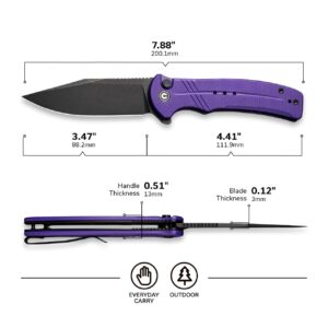 CIVIVI Cogent Button Lock Flipper Pocket Knife, 14C28N Blade G10 Handle, Good for Outdoor EDC Camping C20038D-2 (Purple)