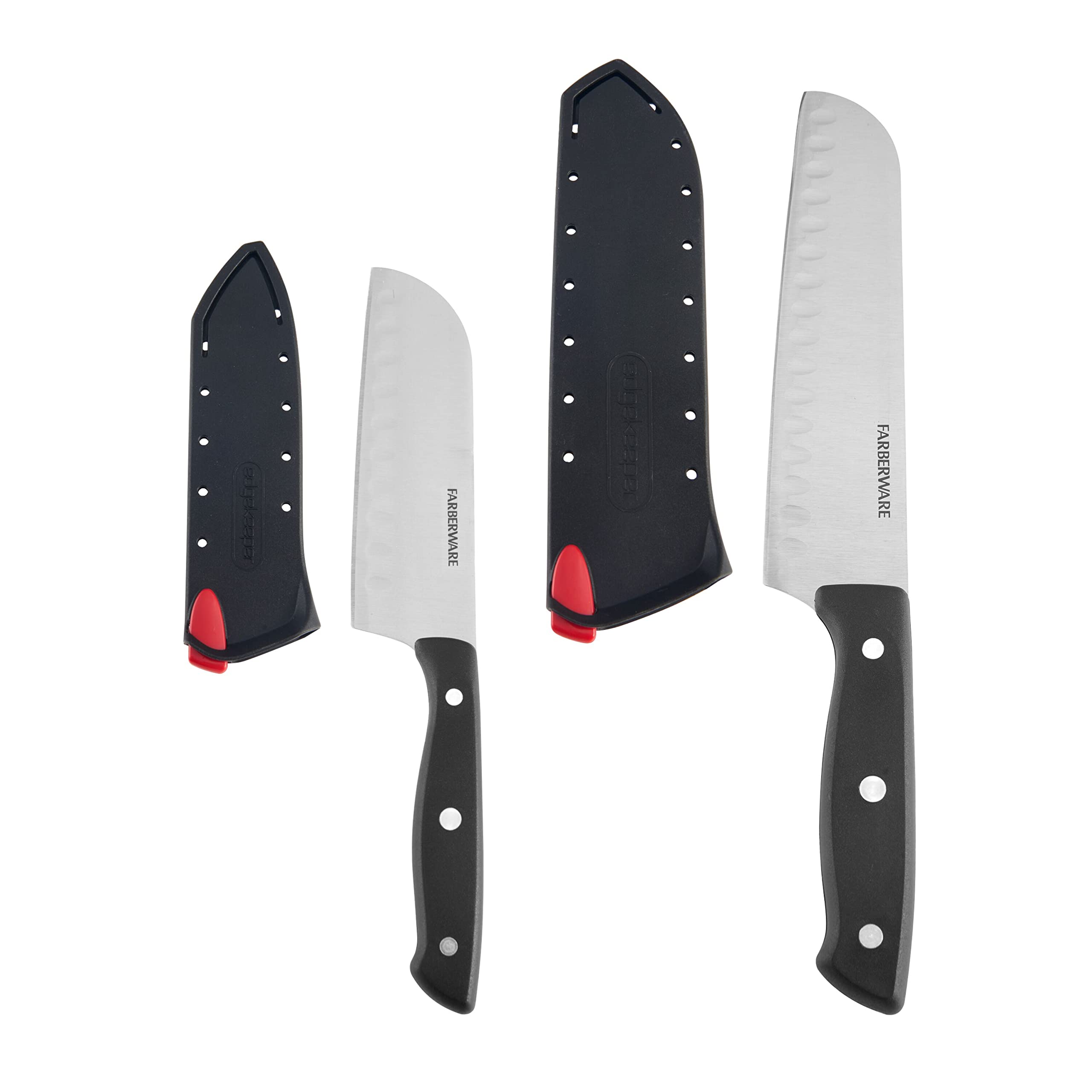 Farberware Edgekeeper Self-Sharpening Triple Riveted Santoku Knife Set, 4-Piece, Black