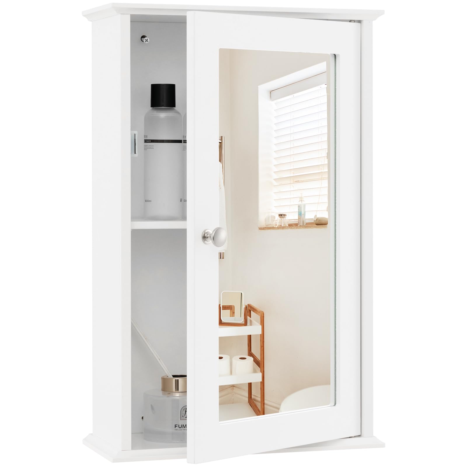 LOKO Bathroom Medicine Cabinet with Mirror, Wall Mounted Storage Cabinet with Single Mirrored Door and Adjustable Shelf for Bathroom, Living Room or Entryway, 13.5 x 6 x 21 inches (White)