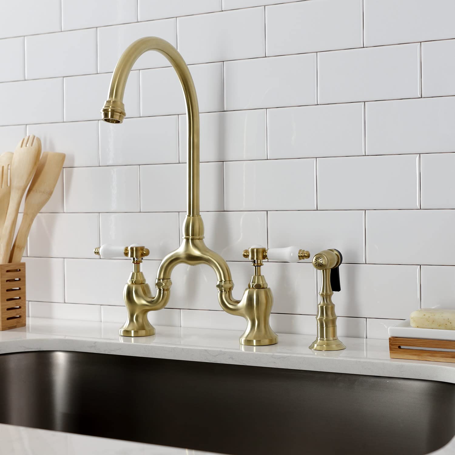 Kingston Brass KS7798BPLBS Bel-Air Bridge Kitchen Faucet, Brushed Nickel