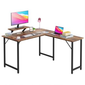 paylesshere l shaped computer desk corner game table office writing desk with wooden large monitor stand for home office workstation corner desk, vintage