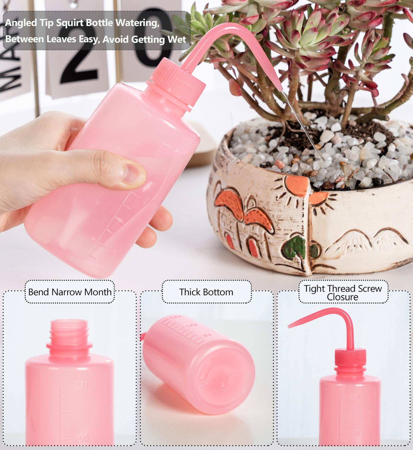 Tattoo Wash Bottle- Melphoe 2Pcs 250ml Water Squirt Bottle Succulent Watering, Safety Rinse Bottle Watering Tools, Tattoo Supplies, Irrigation Squeeze Sprinkling Can Wash Plant Bottle (Pink)