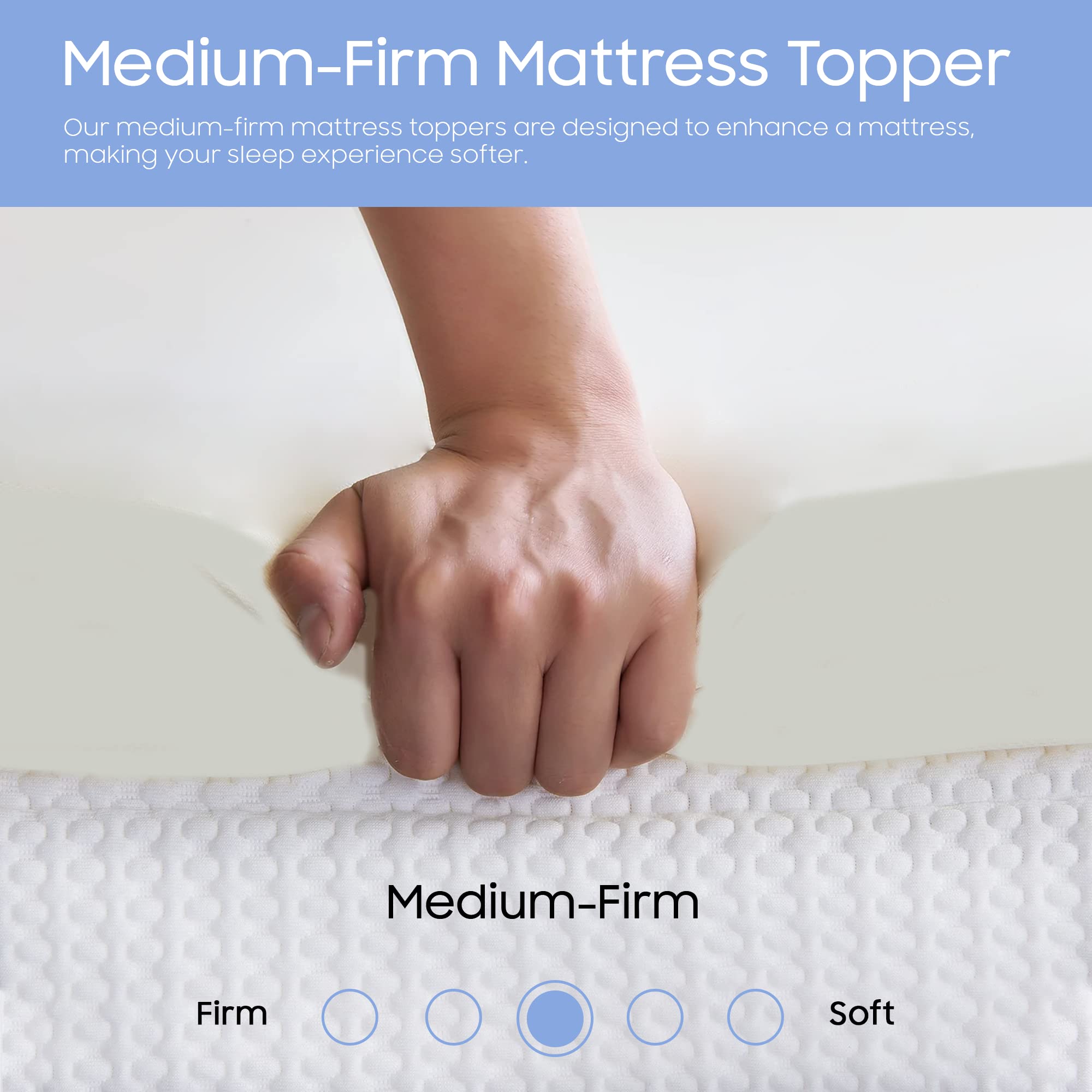 GREATON Breathable 1-inch Foam Mattress Topper with Perfect Body Support | Comfortable Mattress Topper for Ultimate Relaxation, Improves Back Pain, Heavy-Duty Structured Toppers, King, White