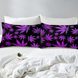 Feelyou Marijuana Leaf Bed Sheets Weed Leaf Botanical Sheet Set for Kids Men Women Adults Cannabis Leaves Bed Set Luxury Puple Hemp Sheets Room Decor 4Pcs Queen Size